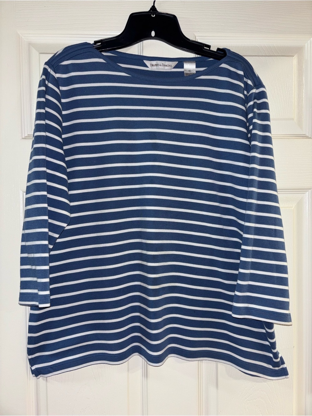 Talbots Blue and White Striped Boatneck Long Sleeve Top